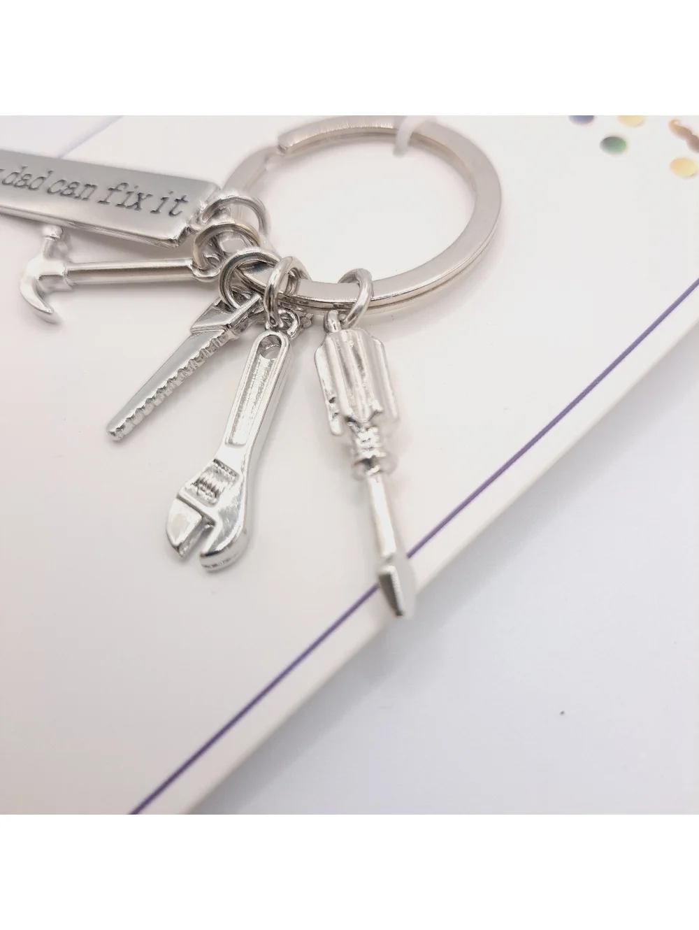 Fathers Day My Dad Can Fix It Keyring with Tool Charms Stocking Stuffer Silver